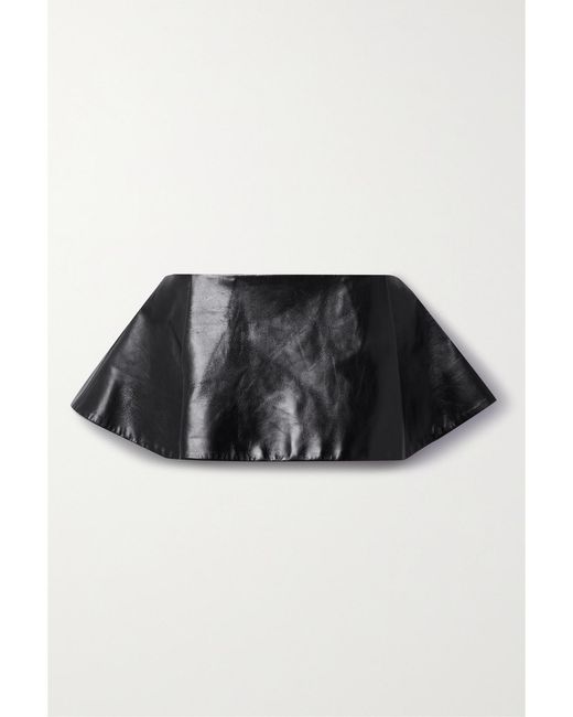 Khaite Black Rafla Pleated Leather Mini Skirt