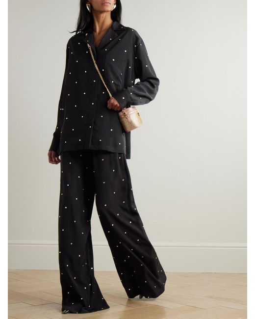 Stella McCartney Black Hose Mit Weitem Bein Aus Crêpe Mit Kristallen