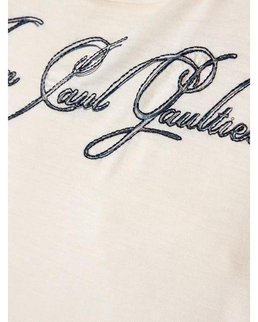 Jean Paul Gaultier Natural T-Shirt Aus Baumwoll-Jersey Mit Print Und Stickerei