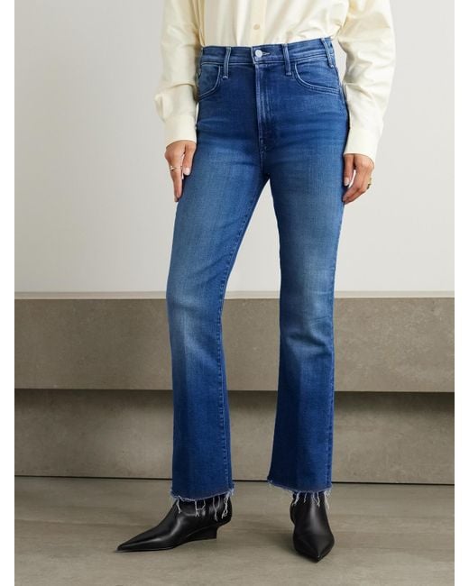 Mother Blue The Hustler Flood Fray High-Rise Bootcut Jeans
