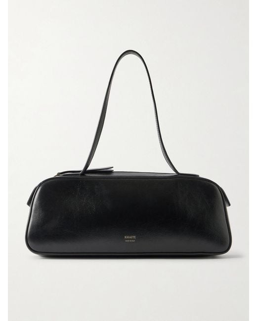 Khaite Black Simona Glossed-Leather Shoulder Bag