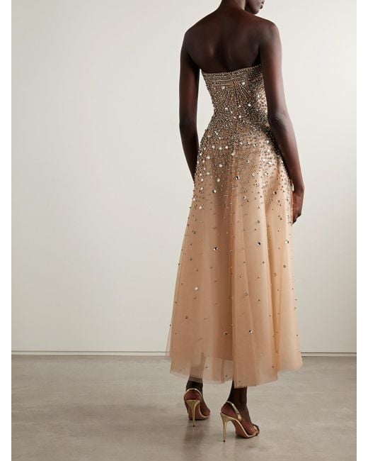 Elie Saab Natural Strapless Embellished Tulle Gown