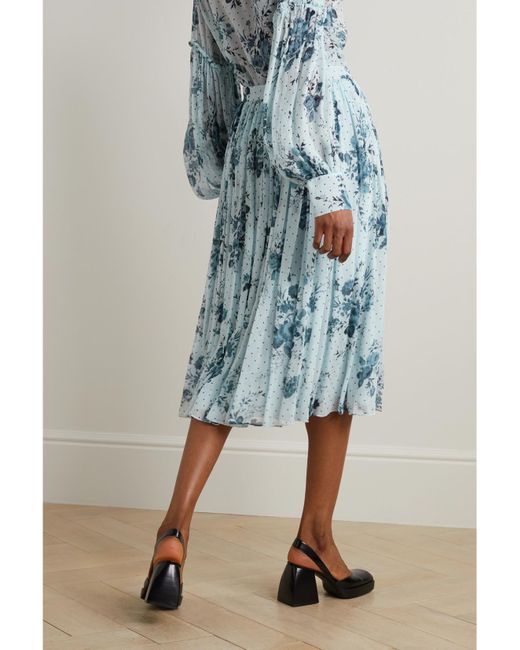 Erdem Blue Midirock Aus Krepon Mit Blumenprint Und Falten
