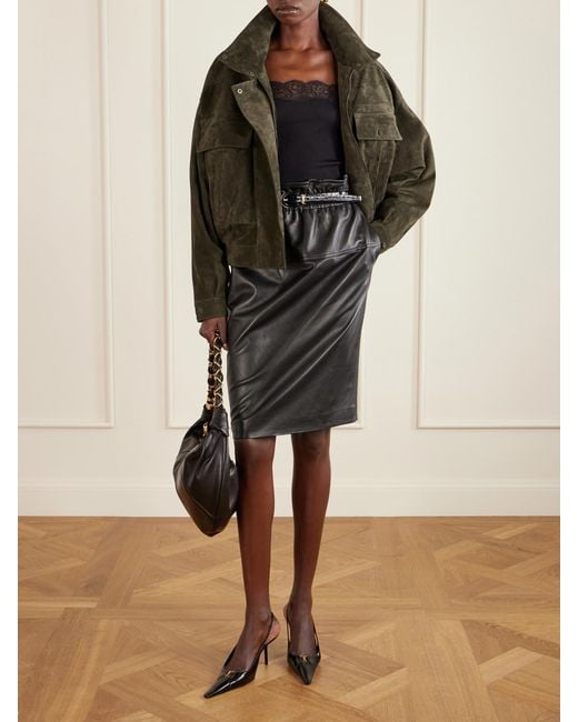 Saint Laurent Black Leather Midi Skirt