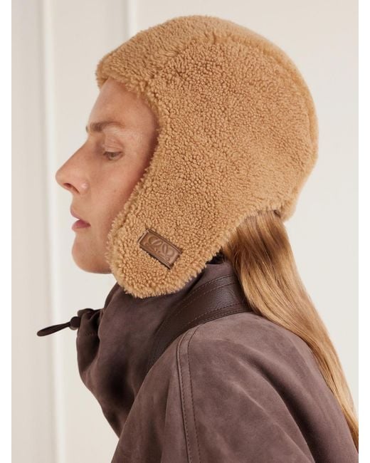 Loewe White Aviator Shearling Trapper Hat