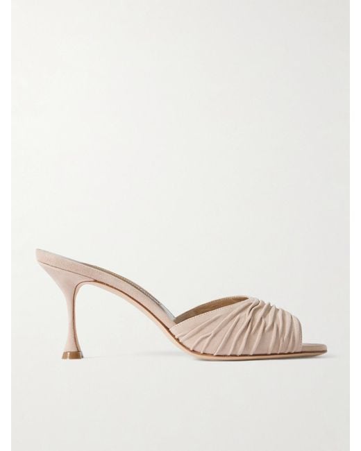 Manolo Blahnik Natural Pirua 70 Mules Aus Veloursleder