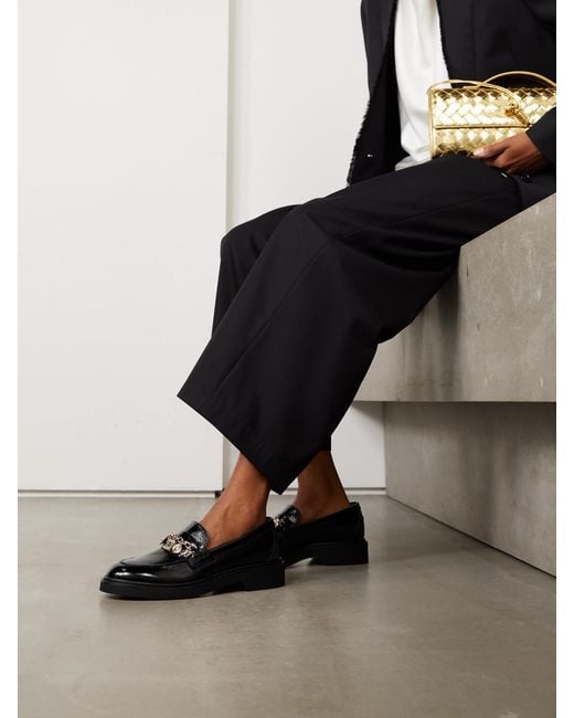 Roger Vivier Black Viv Rangers Embellished Patent-Leather Loafers