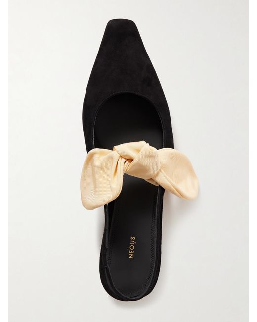 Neous White Uba Bow-Embellished Faille And Suede Slingback Flats