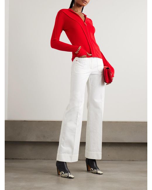 Victoria Beckham White Alina Embroidered High-Rise Wide-Leg Jeans