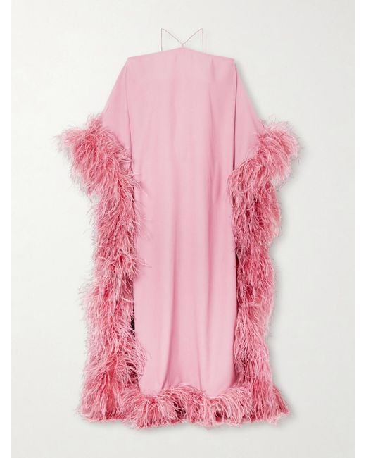 ‎Taller Marmo Pink Sza Sza Extravaganza Off-The-Shoulder Feather-Trimmed Cady Gown