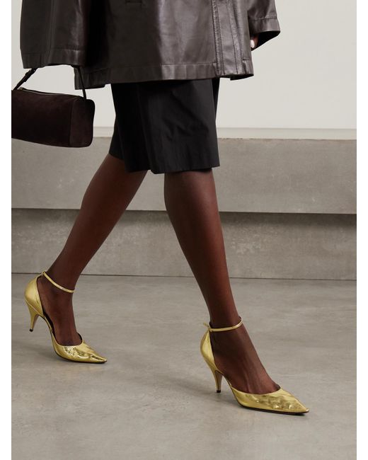 The Row Liisa D'Orsay Metallic Crinkled-Leather Pumps