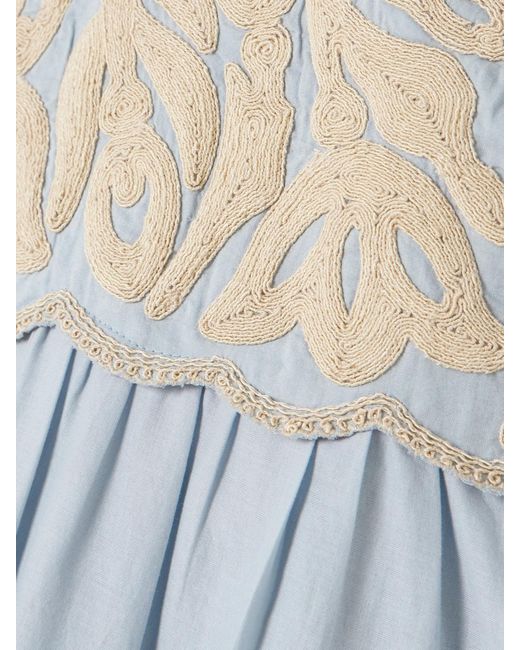 Sea Blue Alexandra Scalloped Embroidered Cotton Midi Dress