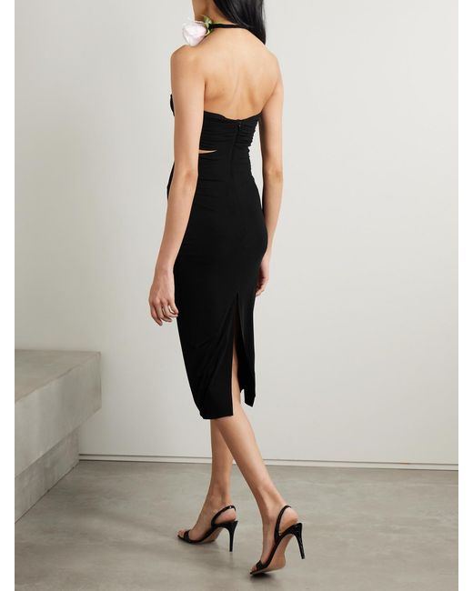 Magda Butrym Black Cutout Appliquéd Stretch-Jersey Midi Dress