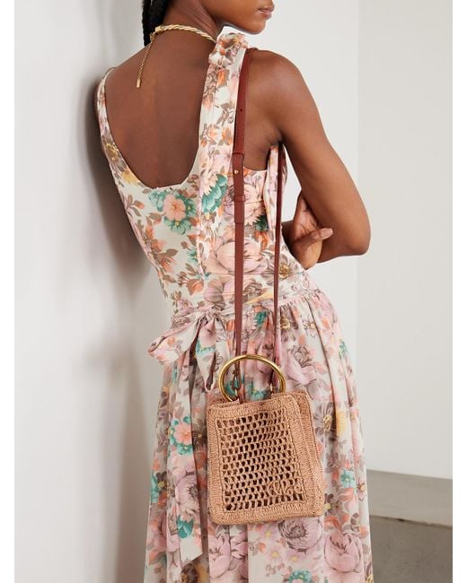 Chloé Natural Summer Banana Kleine Tote Aus Geflochtenem Raffiabast Mit Lederbesätzen
