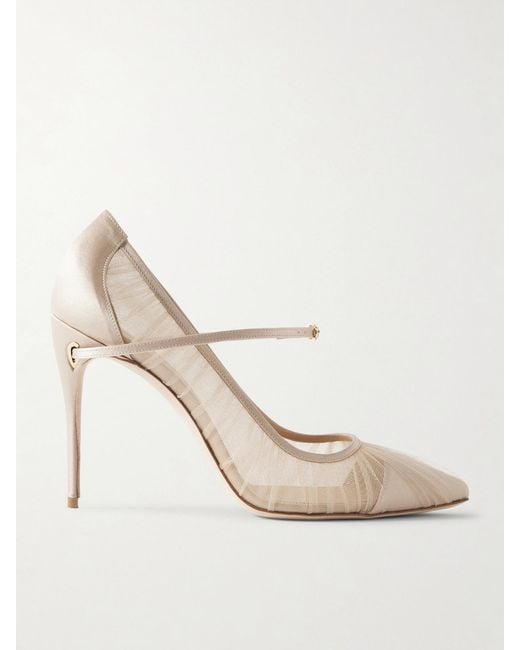 JENNIFER CHAMANDI White Lorenzo 105 Satin-Trimmed Pleated Tulle Pumps