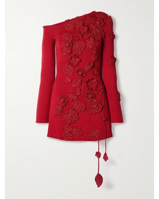 Cult Gaia Red Kaela Appliquéd Lyocell-Blend Mini Dress