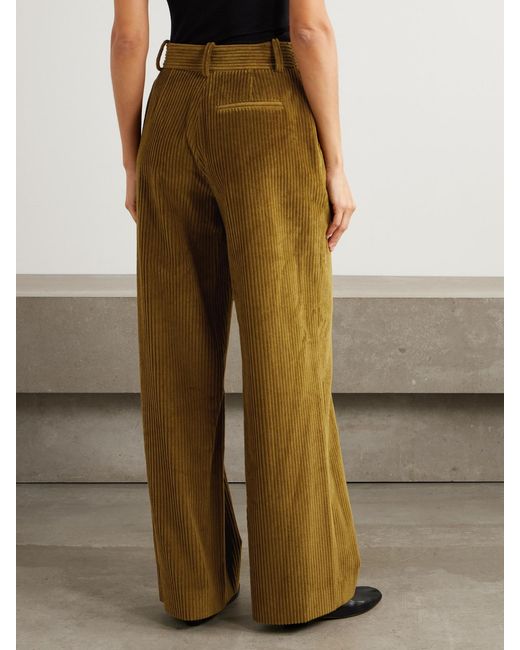 Proenza Schouler Green Lidie Cotton-Corduroy Wide-Leg Pants