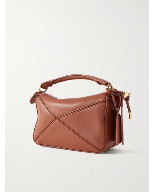 Loewe Brown Featherlight Puzzle Mini Textured-Leather Shoulder Bag