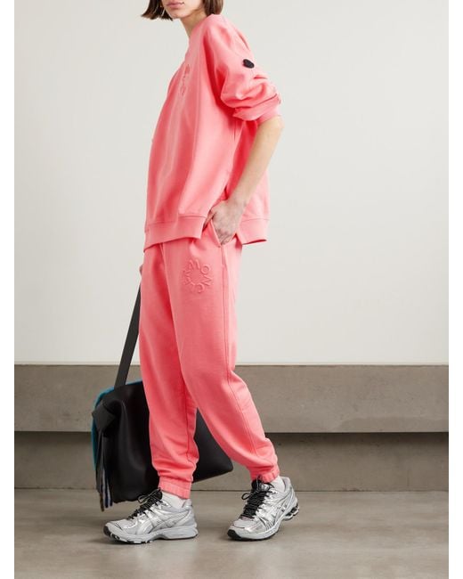 Moncler Pink Embossed Cotton-Jersey Tapered Track Pants