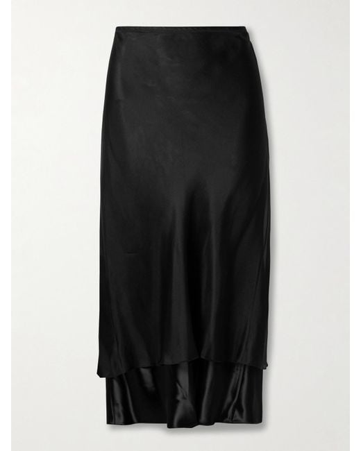 Khaite Black Monina Layered Satin And Organza Midi Skirt