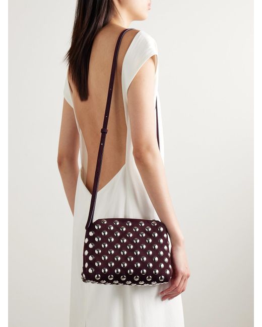 Khaite Purple Lina Mittelgroße Schultertasche Aus Veloursleder Mit Nieten