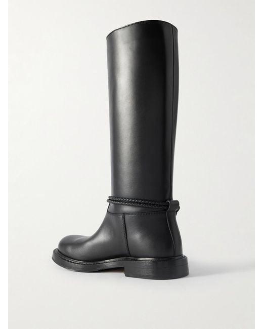 Bottega Veneta Black James Intrecciato-Trimmed Leather Knee Boots
