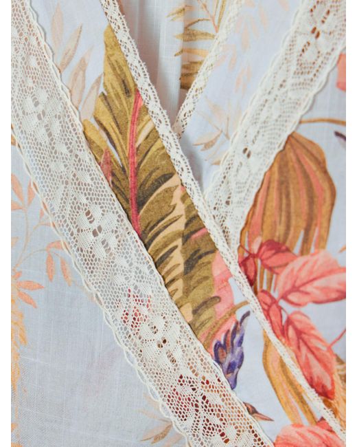 Zimmermann White Ascension Lace-Trimmed Tiered Printed Cotton-Voile Midi Wrap Dress