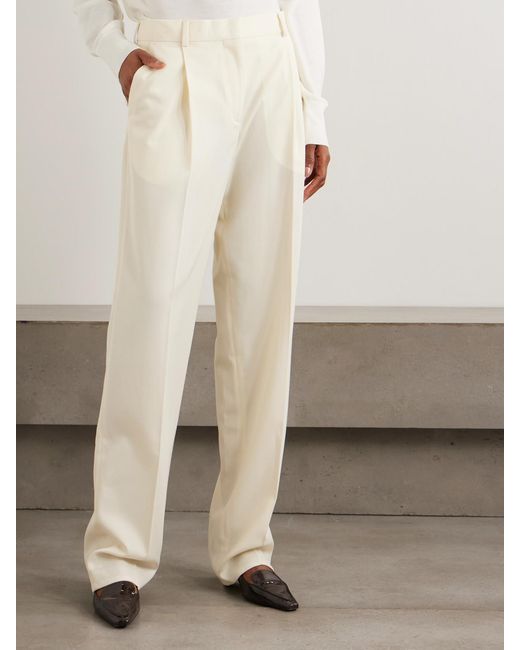 Totême White Pleated Twill Wide-Leg Pants