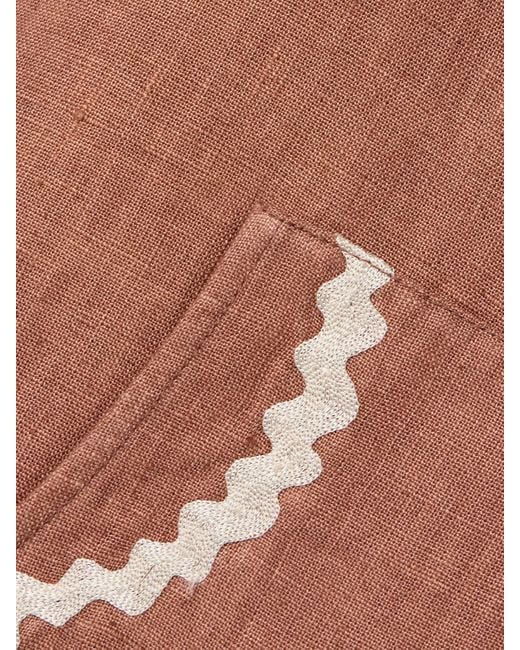 Alix Of Bohemia Brown Western Ricrac-Trimmed Linen Jacket