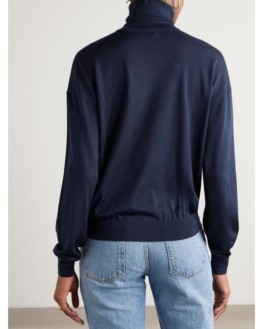 Pull À Col Roulé En Laine, Cachemire Et Soie Mélangés Saint Laurent en coloris Blue