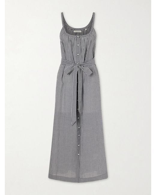 Doen Gray Nevita Belted Checked Organic Cotton Midi Dress