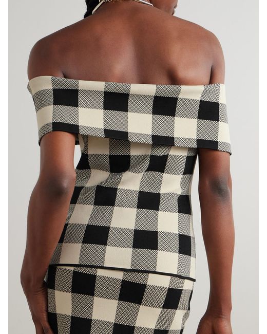 Posse Multicolor Pippa Off-The-Shoulder Checked Jacquard-Knit Top