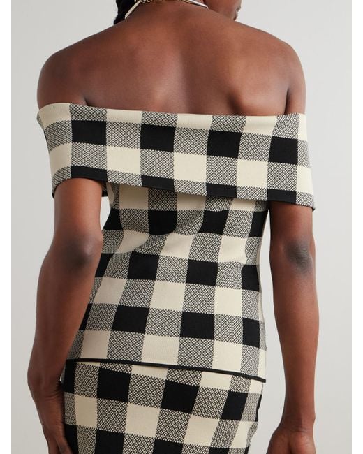 Posse Multicolor Pippa Off-The-Shoulder Checked Jacquard-Knit Top