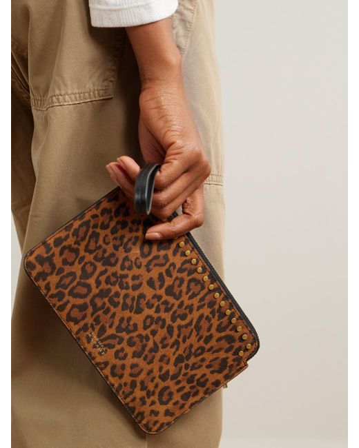 Pochette En Cuir À Imprimé Léopard Et À Clous Isabel Marant en coloris Brown