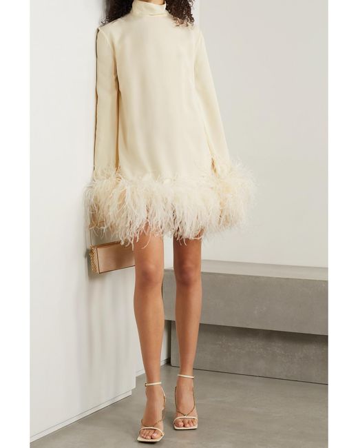 Taller Marmo White Net Sustain Gina Feather-Trimmed Crepe Mini Dress