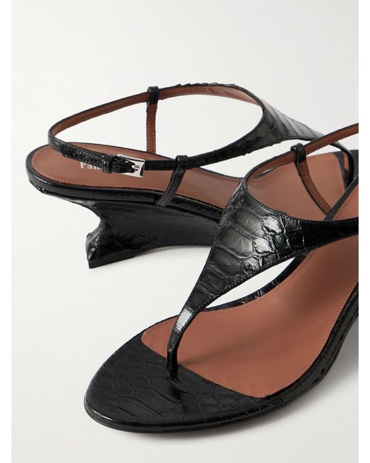 Paris Texas Black Nina 50 Snake-Effect Leather Thong Sandals