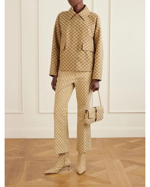 Gucci Natural Aperitivo Leather-Trimmed Canvas-Jacquard Shoulder Bag