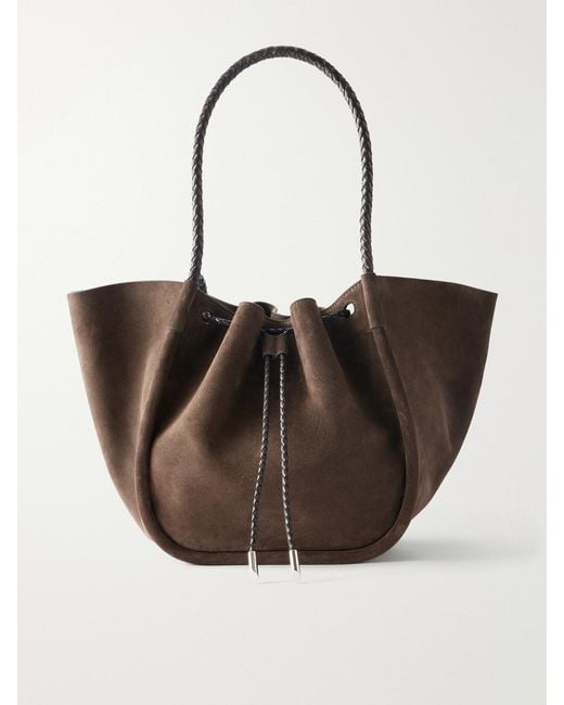 Proenza Schouler Natural Large Ruched Leather-Trimmed Suede Tote