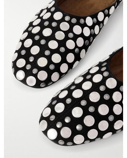 Khaite White Jane Studded Suede Flats