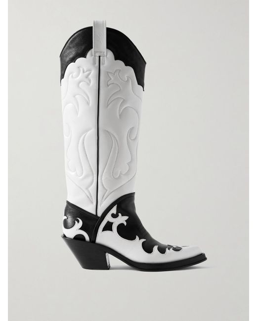 Gabriela Hearst White Capitana Two-Tone Glossed And Smooth-Leather Knee Boots