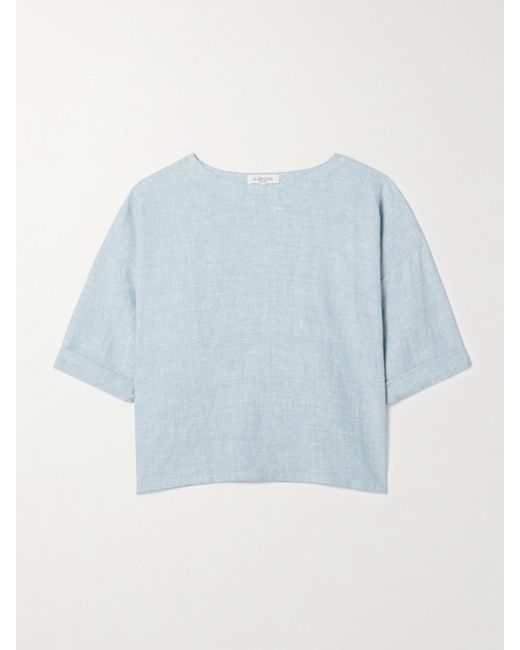 Suzie Kondi Blue Saria Linen-Chambray T-Shirt