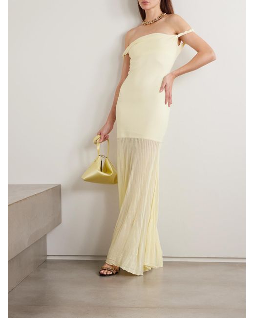 Sir White Elia Off-The-Shoulder Twisted Pleated Knitted Midi Dress