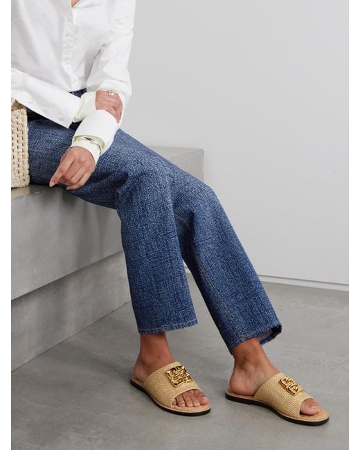 Givenchy Natural 4G Liquid Logo-Embellished Raffia Slides