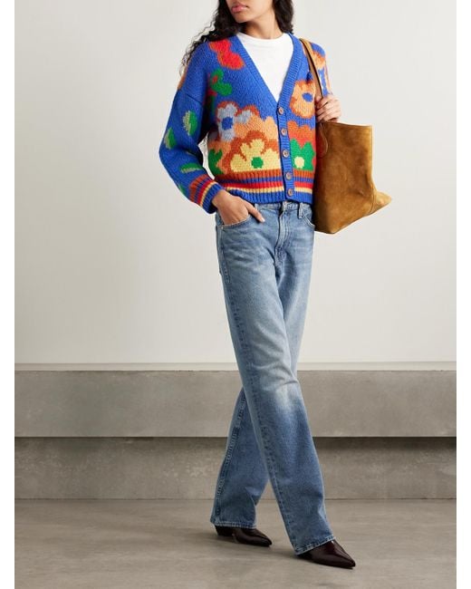 Mother Blue The Button Intarsia Alpaca-Blend Cardigan