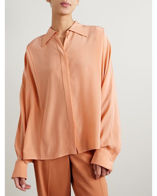 Another Tomorrow Pink Net Sustain Convertible Pleated Peace Silk Shirt