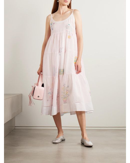 Eka Pink Ikumi Bedrucktes Midikleid Aus Kota Doria Aus Baumwolle