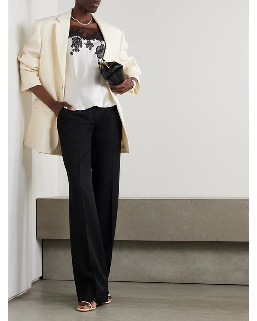 Carine Gilson White Lace-Trimmed Silk-Satin Camisole