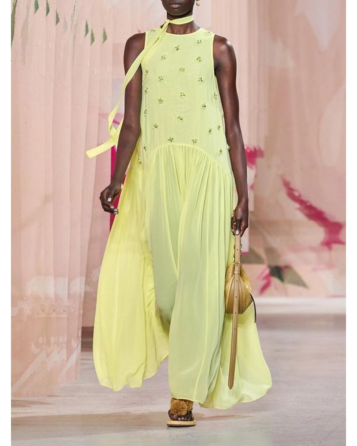 Ulla Johnson Yellow Eleni Belted Embellished Silk-Georgette Maxi Dress