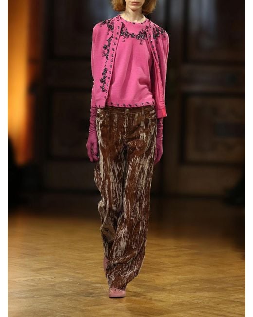 Anna Sui Red Velvet-Rayon Wide-Leg Pants