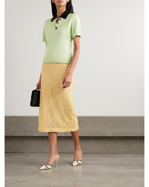 Veronica Beard Yellow Allora Midirock Aus Crêpe De Chine Mit Verzierungen